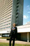 Helen, outside the picteresque Hotel Lietuva